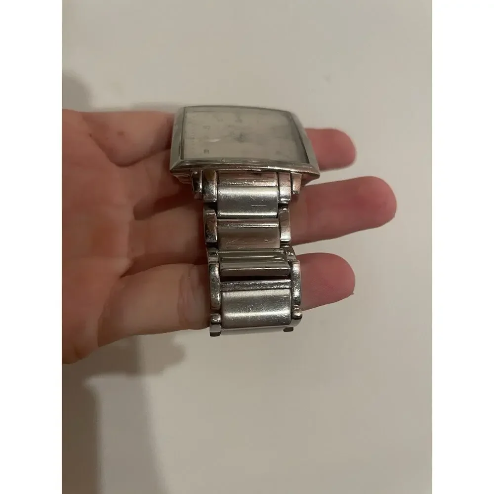 Kenneth Cole Men's Square Shape Silver Black Strap Dress Watch-‎ Needs New Batte